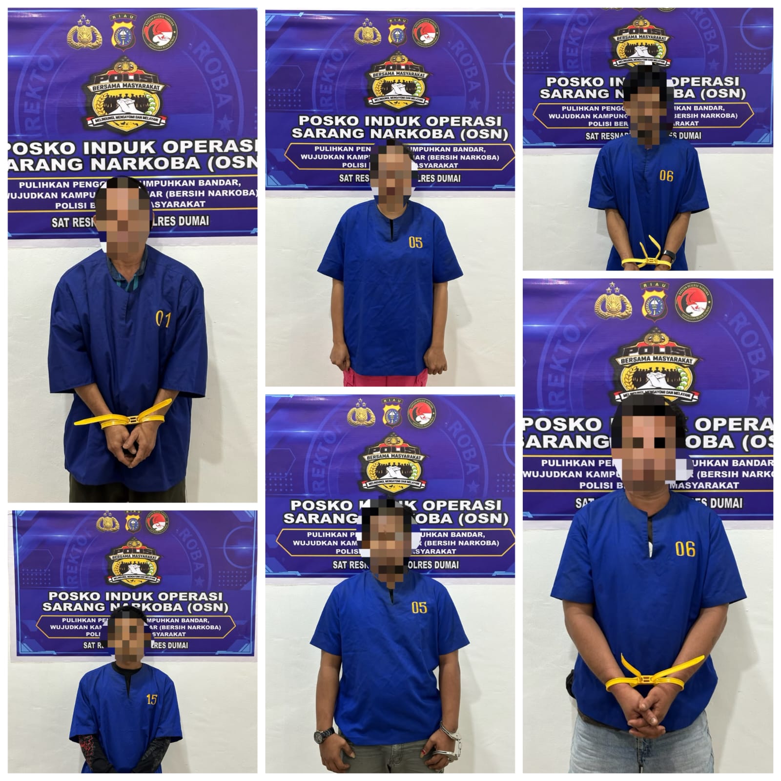 Polres Dumai Bersama Tim Gabungan Gelar Razia Sarang Narkoba, Enam Orang Positif Metamfetamina Diamankan