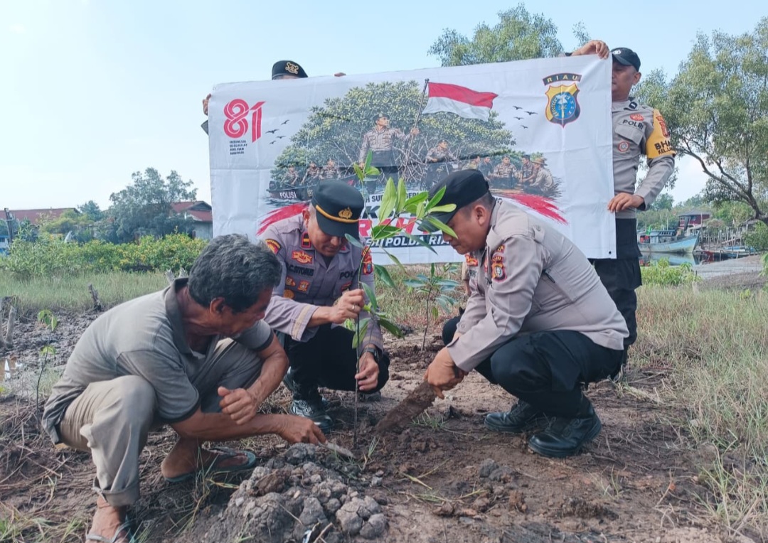 Semarak HUT ke-81 RI Polsek Dumai Kota Tanam 25 Pohon Mangrove