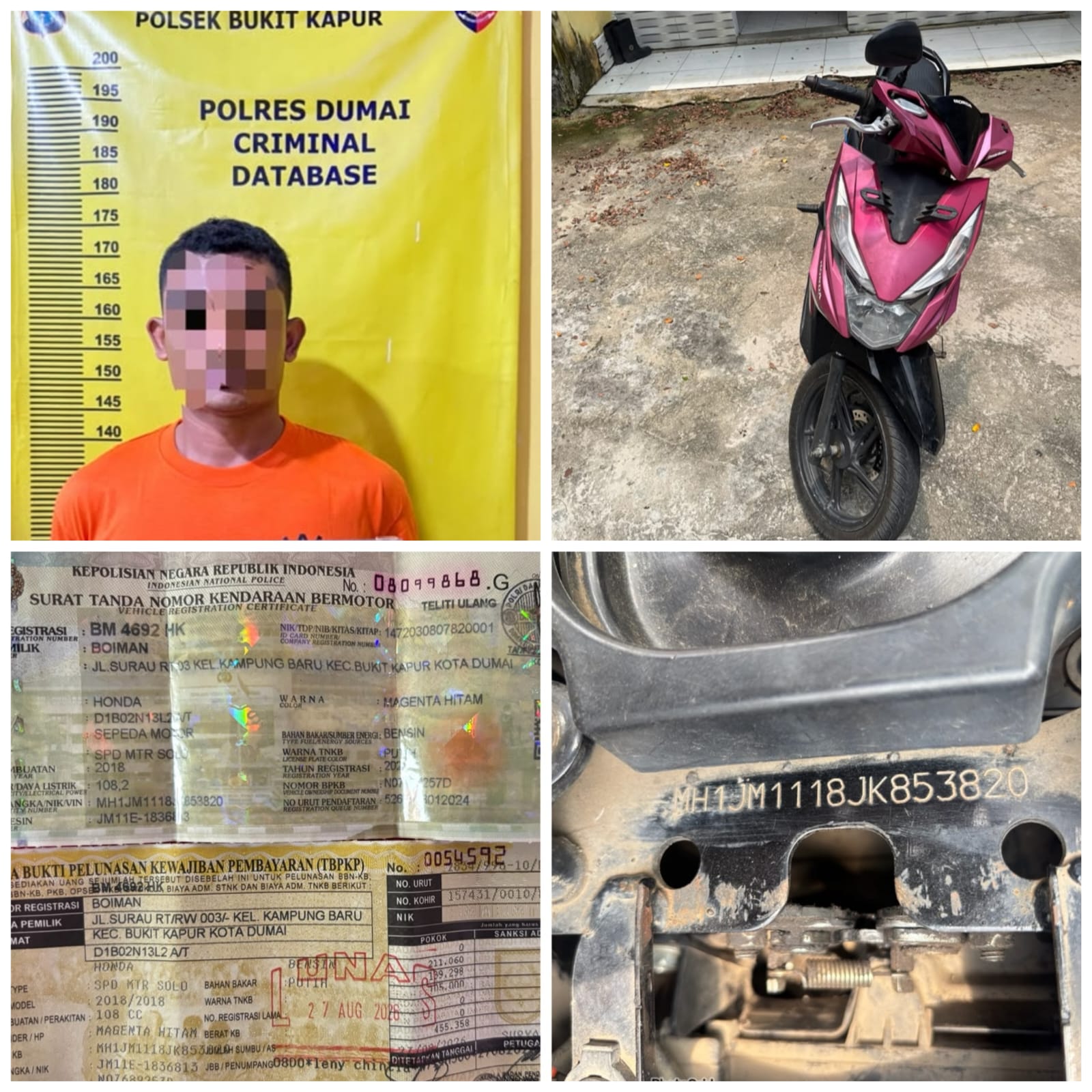 Polsek Bukit Kapur Ungkap Kasus Curanmor Satu Tersangka Diamankan