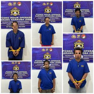Polres Dumai Bersama Tim Gabungan Gelar Razia Sarang Narkoba, Enam Orang Positif Metamfetamina Diamankan